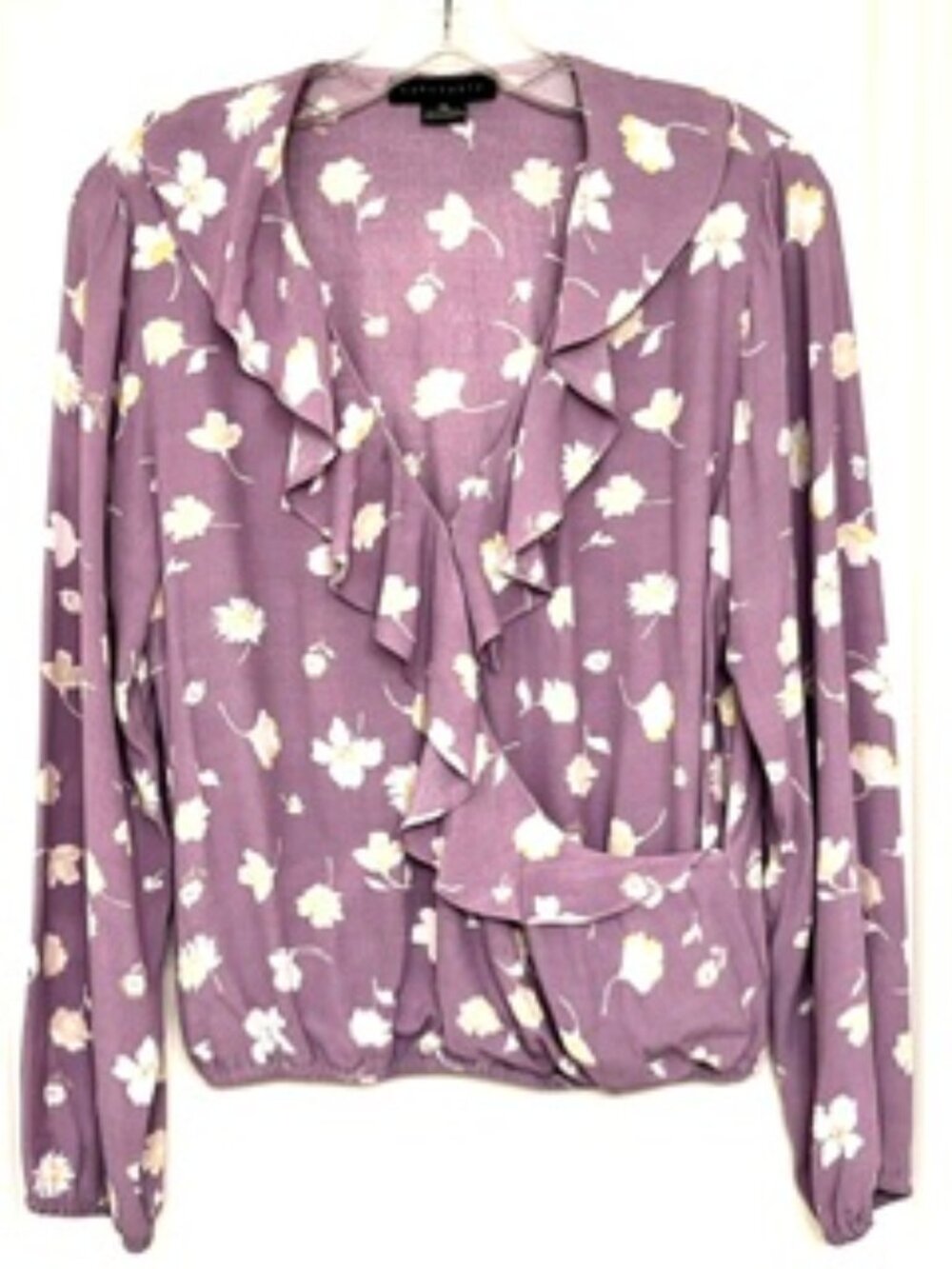 Sanctuary Jules Floral Print Purple Ruffle Faux Wrap Blouse, Sz XS
